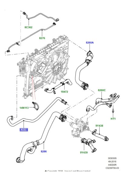 Expansion reservoir to thermostat hose LR080118