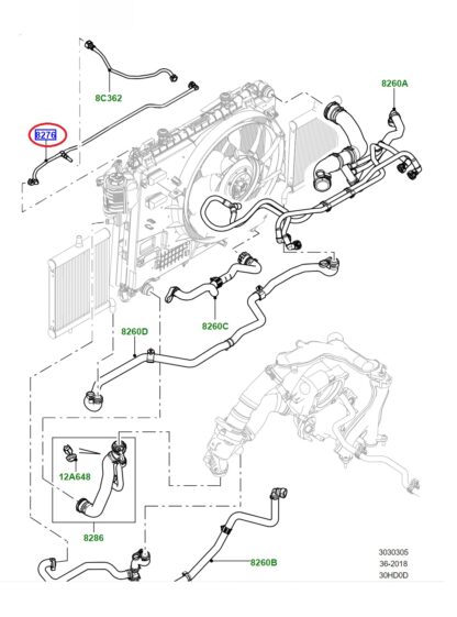 Radiator degas line water hose LR034645 LR146301